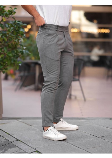 Erkek Old Money Pileli Kendinden Kemerli Kumaş Pantolon
