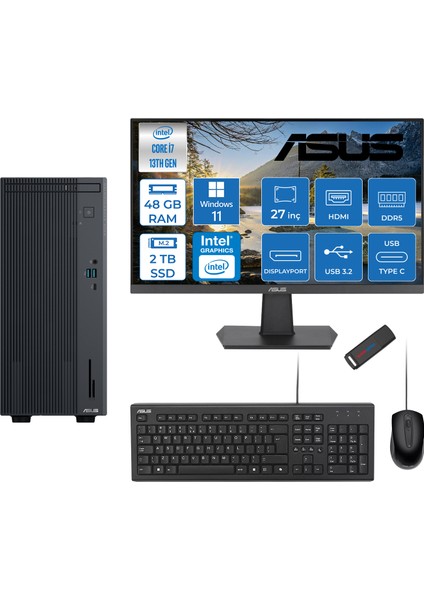 Expertcenter P500MV Intel Core I7-13620H 48GB Ddr5 2tb SSD WIN11HOME 100Hz 27" IPS Mon. Minitower Masaüstü Bilgisayar WC7136216512B0DH19+Zettausbbellek