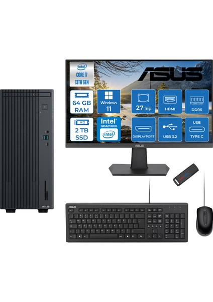 Expertcenter P500MV Intel Core I7-13620H 64GB Ddr5 2tb SSD WIN11HOME 100Hz 27" IPS Mon. Minitower Masaüstü Bilgisayar WC7136216512B0DH24+Zettausbbellek