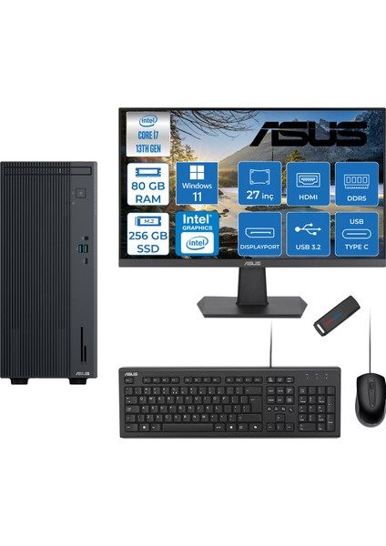 Expertcenter P500MV Intel Core I7-13620H 80GB Ddr5 256GB SSD WIN11HOME 100Hz 27" IPS Mon. Minitower Masaüstü Bilgisayar WC7136216512B0DH26+Zettausbbellek