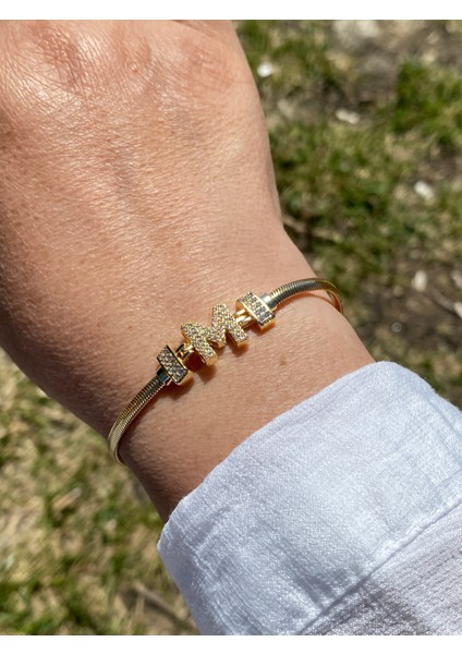 M Harfi Harf Bileklik Zirkon Taşlı Altın Renk