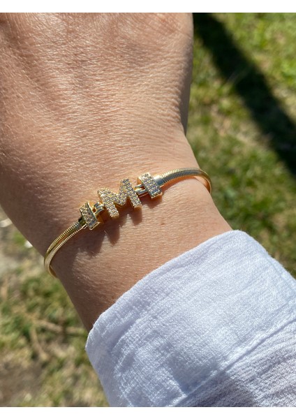 M Harfi Harf Bileklik Zirkon Taşlı Altın Renk fiyatları