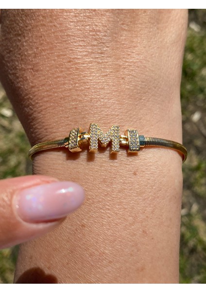 M Harfi Harf Bileklik Zirkon Taşlı Altın Renk modelleri