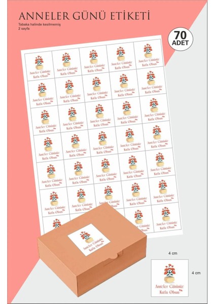 Anneler Günü Etiketi 4cm 70 Adet Sticker