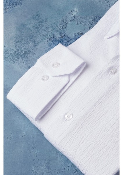 Regular Fit Gizli Yaka Düğmeli Likralı Yazlık Gofre Kumaş Gömlek modelleri