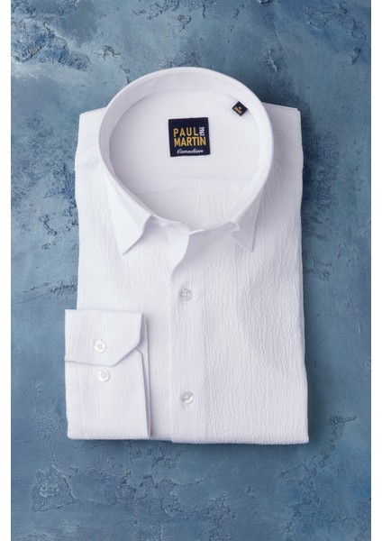 Regular Fit Gizli Yaka Düğmeli Likralı Yazlık Gofre Kumaş Gömlek fırsatları