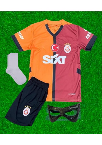 Mufa Life 2024/2025 Yeni Victor_osimhen 45 Numara Galatasarây. Kırmızı Parçalı Çocuk Forması Maske Çoraplı