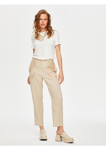 Kordone Nakış Garnili File Detaylı Comfort Fit Pantolon S25PNT030