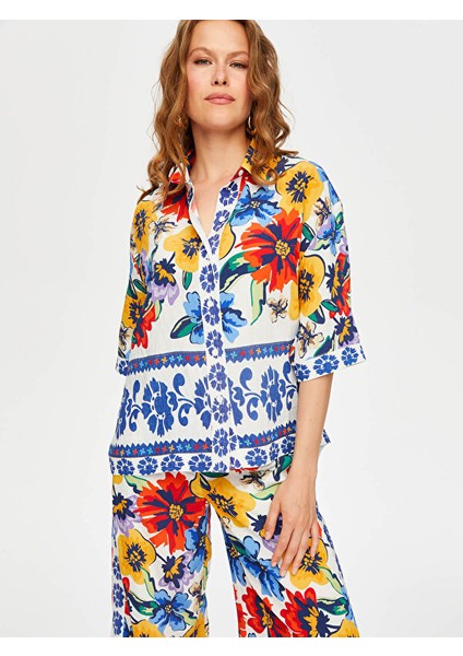 Resort Çiçek Desen Eteği Sulu Viskon Gömlek S25GML045
