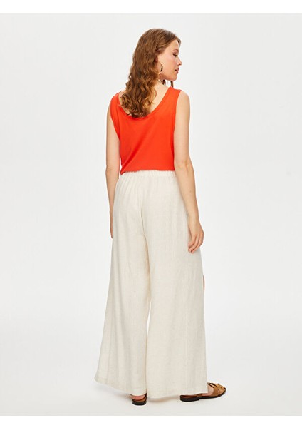 Resort Önü Yırtmaç Detaylı Viskon Keten Wide Leg Fit Pantolon S25PNT047
