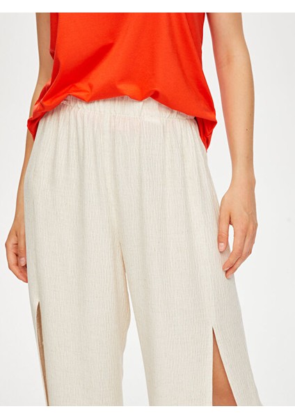 Resort Önü Yırtmaç Detaylı Viskon Keten Wide Leg Fit Pantolon S25PNT047