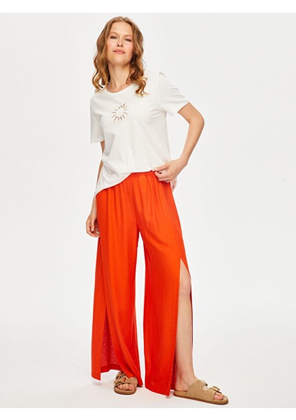 Resort Önü Yırtmaç Detaylı Viskon Keten Wide Leg Fit Pantolon S25PNT047