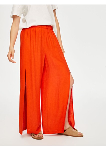 Resort Önü Yırtmaç Detaylı Viskon Keten Wide Leg Fit Pantolon S25PNT047