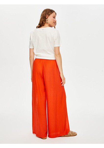 Resort Önü Yırtmaç Detaylı Viskon Keten Wide Leg Fit Pantolon S25PNT047