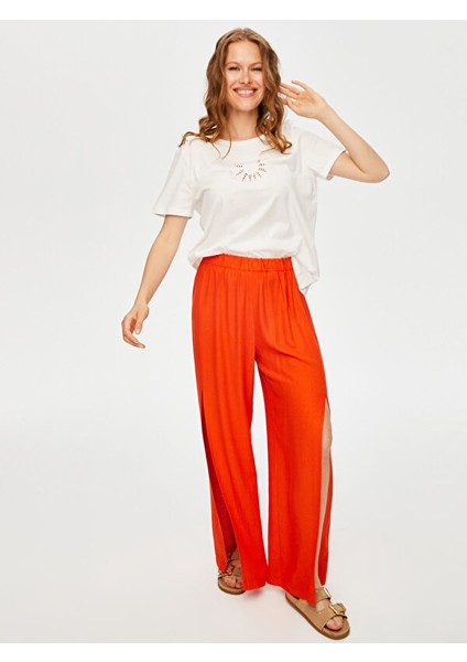 Resort Önü Yırtmaç Detaylı Viskon Keten Wide Leg Fit Pantolon S25PNT047