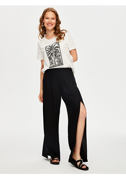 Resort Önü Yırtmaç Detaylı Viskon Keten Wide Leg Fit Pantolon S25PNT047