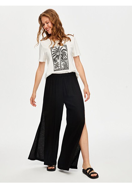 Resort Önü Yırtmaç Detaylı Viskon Keten Wide Leg Fit Pantolon S25PNT047 fırsatları