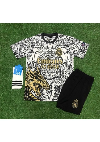 R.e.a.l M.a.d.r.i.d Yeni Sezon Dragon Desenli Cristiano Ronaldo Çocuk Forması 3'lü Set (Black-White)