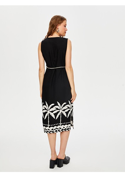 Resort Eteği Palmiye Desen Monochrome Kolsuz Elbise S25ELB046 fırsatları