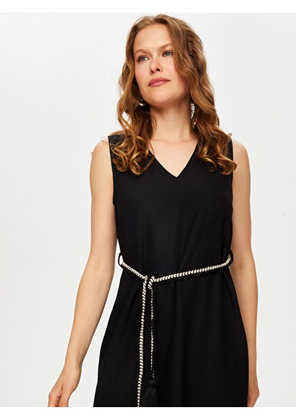 Resort Eteği Palmiye Desen Monochrome Kolsuz Elbise S25ELB046 indirimleri