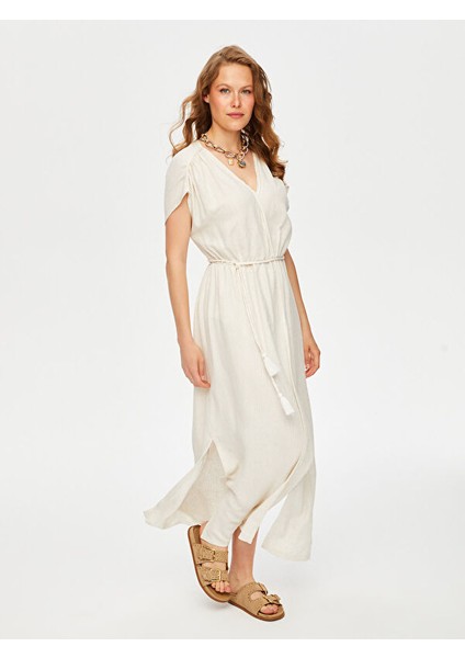 Resort Saç Örgüsü Kordon Detaylı Viskon Keten Kolsuz Elbise S25ELB049 fiyatları