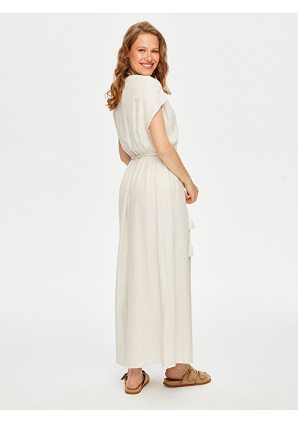 Resort Saç Örgüsü Kordon Detaylı Viskon Keten Kolsuz Elbise S25ELB049 indirimleri