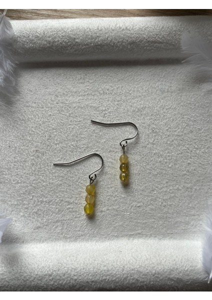 Minimal Sarı Akik Gümüş Kaplama Sallantı Küpe