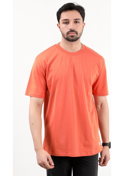 Erkek Bisiklet Yaka Basic Pamuklu T-Shirt Turuncu - 2271