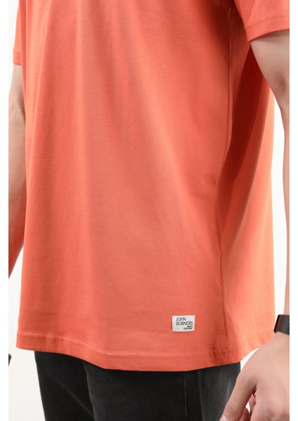 Erkek Bisiklet Yaka Basic Pamuklu T-Shirt Turuncu - 2271