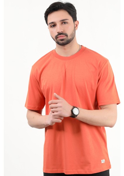 Erkek Bisiklet Yaka Basic Pamuklu T-Shirt Turuncu - 2271