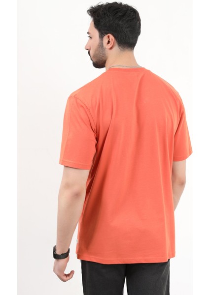Erkek Bisiklet Yaka Basic Pamuklu T-Shirt Turuncu - 2271