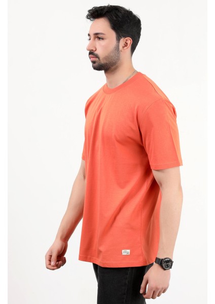 Erkek Bisiklet Yaka Basic Pamuklu T-Shirt Turuncu - 2271