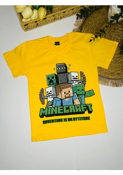 Erkek Çocuk Minecraft Tişört Şort 2’li Alt Üst Takım Sarı fiyatları