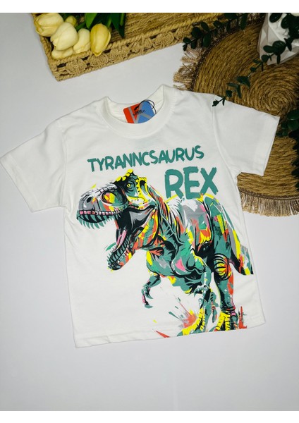 T-Rex Desenli Erkek Çocuk Tişört & Şort Yeşil Alt Üst Takım – Yazlık Dinazor Takımı fiyatları