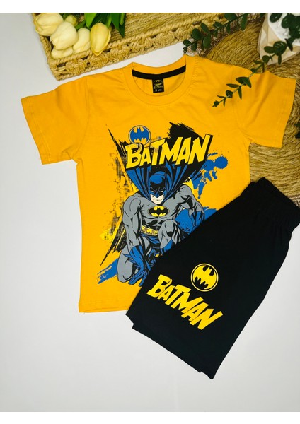 Erkek Çocuk Batman Tişört Şort 2’li Alt Üst Takım Sarı