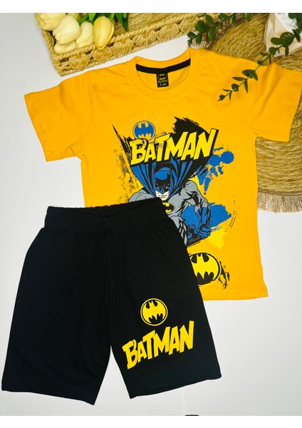 Erkek Çocuk Batman Tişört Şort 2’li Alt Üst Takım Sarı modelleri