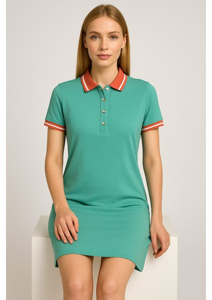 Kadın Polo Yaka Kısa Kol Elbise Su Yeşili modelleri