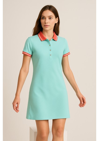 Kadın Polo Yaka Kısa Kol Elbise Mint