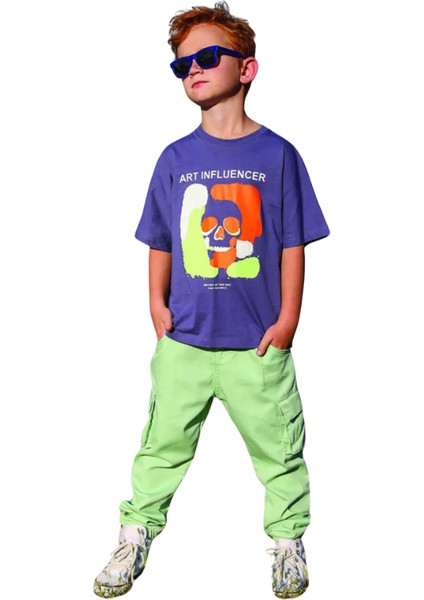 Erkek Çocuk T-Shirt Influencer Baskılı Mor