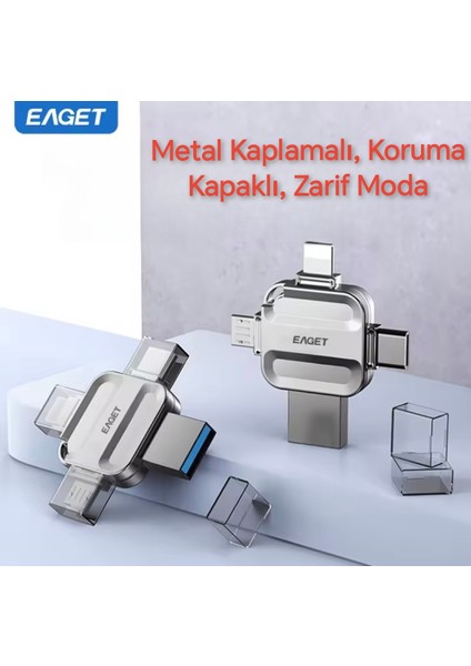 i71 64Gb. 4ü 1'Arada Usb+Type-C+İphone Lightning+Micro Flash Bellek Usb 3.0 Hızlı Tüm Telefon Tablet Bilgisayar İpad için Uygundur Minik Metal Sağlam Orjinal