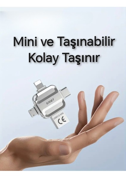 i71 64Gb. 4ü 1'Arada Usb+Type-C+İphone Lightning+Micro Flash Bellek Usb 3.0 Hızlı Tüm Telefon Tablet Bilgisayar İpad için Uygundur Minik Metal Sağlam Orjinal