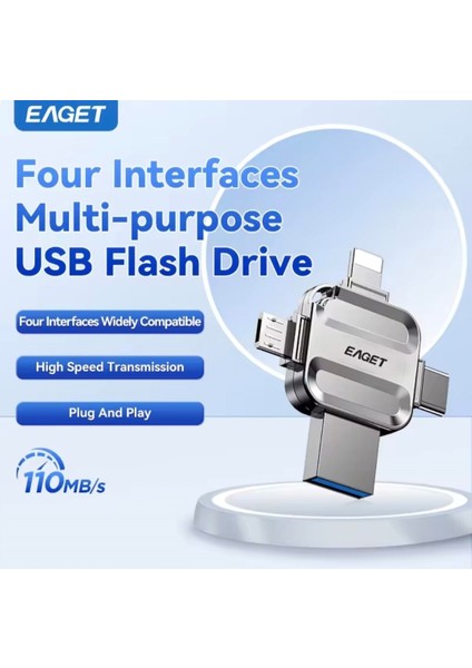 i71 64Gb. 4ü 1'Arada Usb+Type-C+İphone Lightning+Micro Flash Bellek Usb 3.0 Hızlı Tüm Telefon Tablet Bilgisayar İpad için Uygundur Minik Metal Sağlam Orjinal