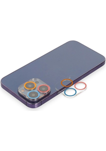 Apple iPhone 12 Pro Max Renkli Kamera Lens Koruma Cam - Pembe-Mavi Zrnet