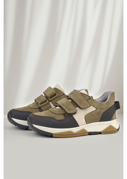 Hakiki Deri Vizon Kahve Çocuk Cırtlı Sneakers Spor Ayakkabı
