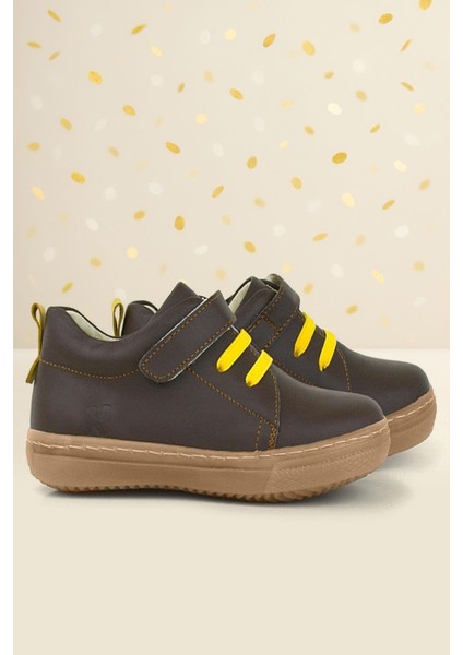 Anatomik Hakiki Deri Yumuşak Kahverengi Lastikli Cırtlı Çocuk Ayakkabı