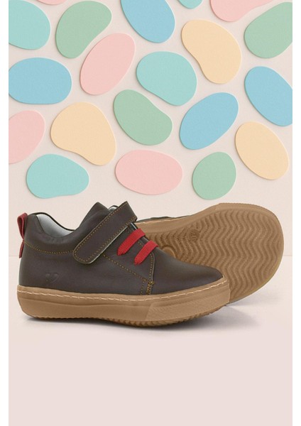 Anatomik Hakiki Deri Kahverengi Yumuşak Lastikli Cırtlı Çocuk Ayakkabı