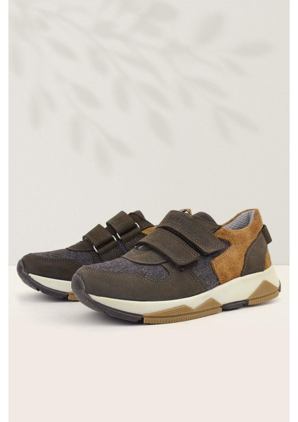Hakiki Deri Koyu Kahve Çocuk Sneakers Spor Ayakkabı