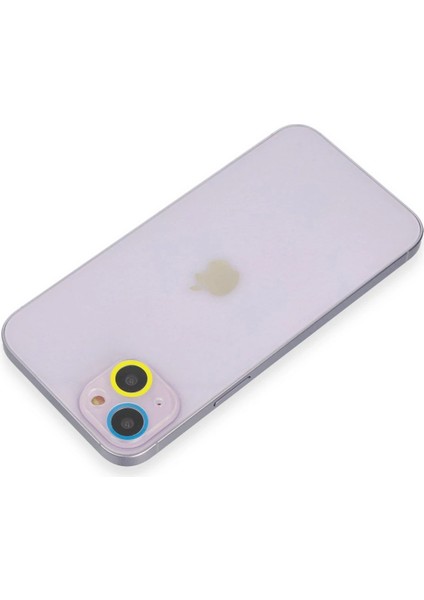 Apple iPhone 14 Renkli Kamera Lens Koruma Cam - Sarı-Mavi Zrnet