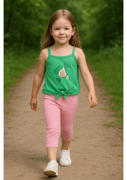 Kız Çocuk Incir Baskılı Askılı Takım