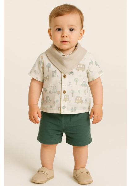 Erkek Bebek City Baskılı Gömlekli Şortlu Takım